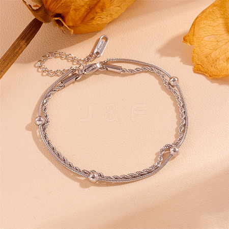 304 Stainless Steel Rope Chain Bracelets BJEW-R003-04P-02-1