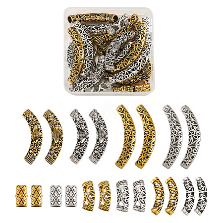 Craftdady 40Pcs 10 Style Tibetan Style Alloy Curved Tube Beads TIBEB-CD0001-07-1