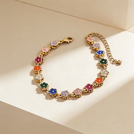 Zinc Alloy Rhinestone Colorful Flower Link Bracelets for Women WG265B3-03-1