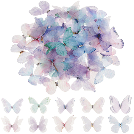 60Pcs 10 Colors Cloth Butterfly Ornament Accessories DIY-CY0004-04-1