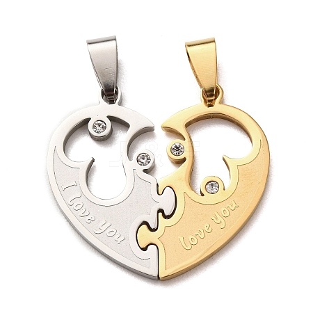 304 Stainless Steel Rhinestone Split Pendants STAS-F368-20GP-1
