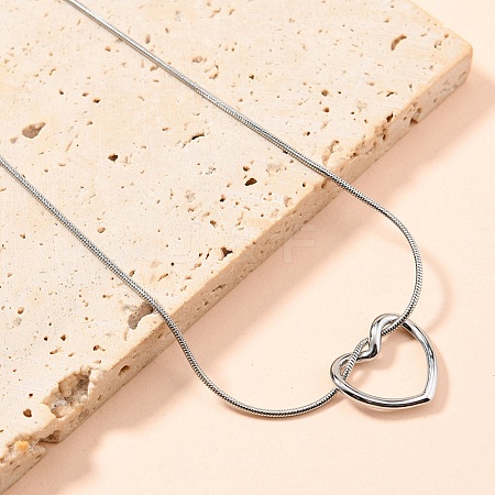 201 Stainless Steel Hollow Heart Pendant Snake Chain Necklaces for Women NJEW-B124-02P-1