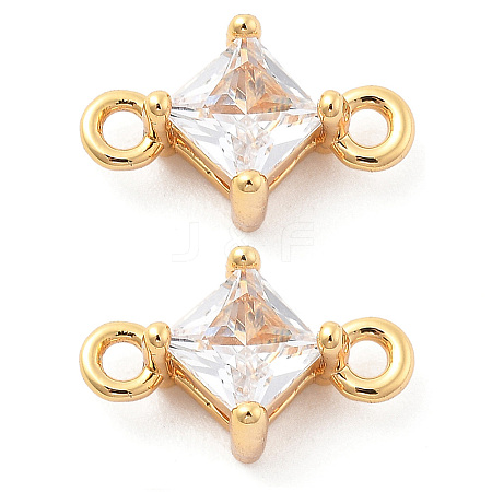 Brass Clear Cubic Zirconia Connector Charms KK-G516-09G-1