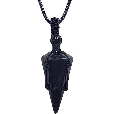 Natural Dyed & Heated Black Agate Cone Pendant Necklaces PW-WG75823-06-1