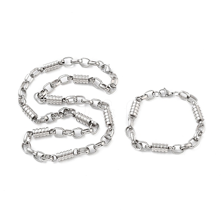 Anti-Tarnish 201 Stainless Steel Column Link Chain Necklace & Bracelets Set SJEW-G083-11P-1