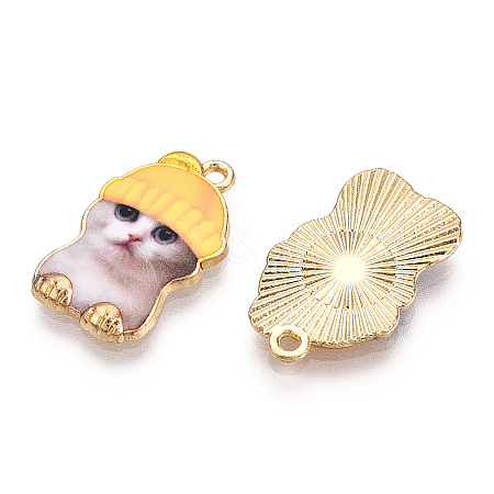 Printed Light Gold Tone Alloy Pendants LS-ENAM-N056-208E-1