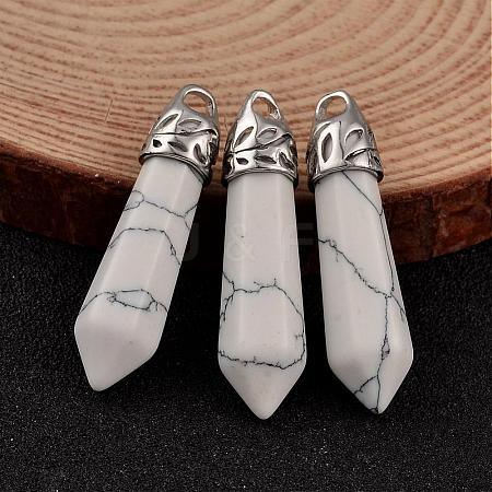 Bullet Natural Howlite Pointed Pendants G-E332-C22-1