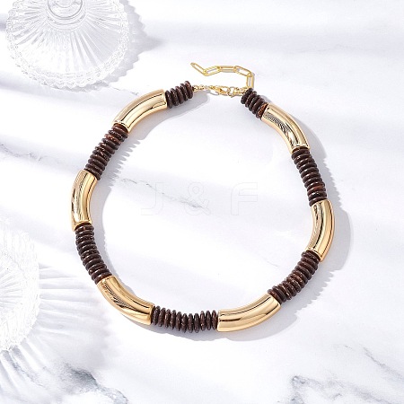 12MM Two Tone Acrylic & CCB Plastic & Coconut Curved Tube Beaded Necklaces for Women NJEW-JN05373-02-1