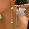 Vintage Hollow Star Brass Clear Cubic Zirconia Tassel Hoop Earrings for Elegant Ladies GO3867-1