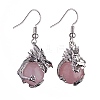 Natural Rose Quartz Dragon Dangle Earrings EJEW-A092-06P-08-1