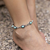 Alloy Resin Imitation Turquoise Oval L?ink Chain Anklets for Women FS-WG9FDC7-02-2