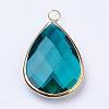 Golden Tone Brass Glass Teardrop Pendants GLAA-M006-A-03G-2