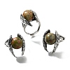 Natural Unakite Wings Adjustable Rings RJEW-K241-04AS-11-4