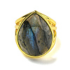 Teardrop Natural Labradorite Open Cuff Rings RJEW-C087-01G-05-2