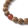 2Pcs 2 Styles Natural Carnelian & Wood Round Beaded Stretch Bracelets Sets for Men Women BJEW-JB12346-4