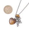 Natural Tiger Eye with Synthetic Non-magnetic Hematite Beads Cluster Pendant 304 Stainless Steel Rolo Chain Necklaces NJEW-JN05896-4