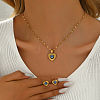 Vintage 201 Stainless Steel & Plastic Heart with Evil Eye Stud Earrings & Pendant Necklaces Set for Women JC7248-3