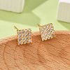 Square Brass Micro Pave Clear Cubic Zirconia Stud Earrings for Women EJEW-G428-12G-01-3