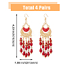 FIBLOOM 4 Pairs 4 Colors Glass Seed Beaded Tassel Chandelier Earrings EJEW-FI0002-40-2