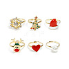 Christmas Theme Alloy Enamel with Rhinestone Finger Rings Sets FS-WG22033-01-5