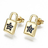 Brass Micro Pave Cubic Zirconia Padlock Stud Earrings EJEW-N011-26-NF-2