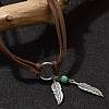 Bohemian Style Alloy Feather with Synthetic Turquoise Pendant Choker Necklaces for Women NJEW-G158-01B-3