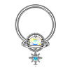 304 Stainless Steel Nose Ring with Brass Pave Clear AB Cubic Zirconia Planet Charms FS-WG57CFD-02-1