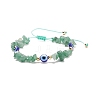 Natural Green Aventurine Chips & Resin Evil Eye Braided Bead Bracelet BJEW-JB08495-07-1