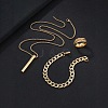 Alloy Cuboid Pendant Necklaces & Curb Chain Bracelets & Rings Sets FS-WG20982-03-1