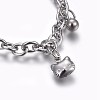 304 Stainless Steel Kitten Charm Bracelets BJEW-L637-22-P-2