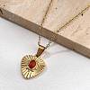 304 Stainless Steel Red Cubic Zirconia Heart Pendant Necklaces NJEW-S439-06G-2