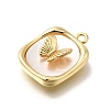 Brass Pave Natural White Shell Pendants KK-U061-07G-2
