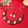 Christmas Santa Claus & Teardrop Alloy Rhinestone Pendant Necklace & Stud Dangle Earrings Sets FS-WG4FF2A-01-3