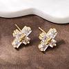 Brass Micro Pave Clear Cubic Zirconia Cross Stud Earrings EJEW-F400-22A-G-3