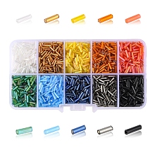 100g 10 Style Silver Lined & Transparent & Opaque Glass Bugle Beads SEED-YW0002-06