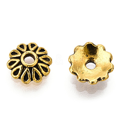 Multi-Petal Tibetan Style Alloy Bead Caps TIBE-01143-AG-LF-1