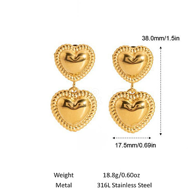 304 Stainless Steel Heart Dangle Stud Earrings CY2575-1-1
