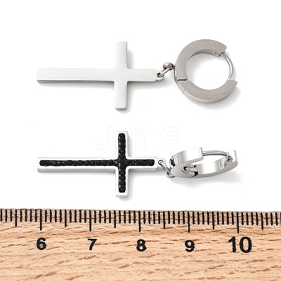 Cross 304 Stainless Steel Polymer Clay Rhinestones Hoop Earrings EJEW-G453-11P-01-1