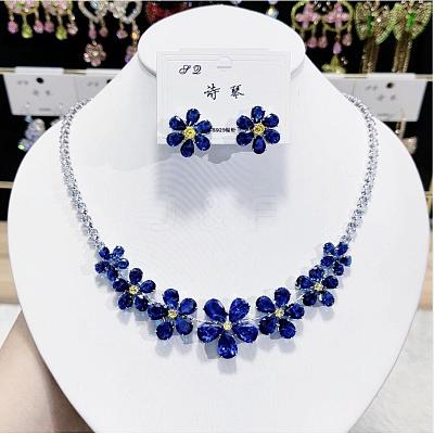 Flower Brass Micro Pave Cubic Zirconia Necklaces & Stud Earrings Sets FS-WGB2349-02-1