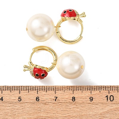 Ladybug with Round Brass Micro Pave Cubic Zirconia Hoop Earrings EJEW-Z164-26G-1