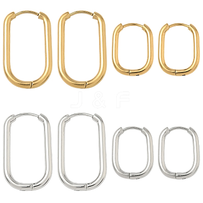 8 Pairs 4 Styles 304 Stainless Steel Oval Hoop Earrings EJEW-SC0001-75-1