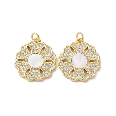Brass Micro Pave Clear Cubic Zirconia Pendants KK-B083-17G-04-1