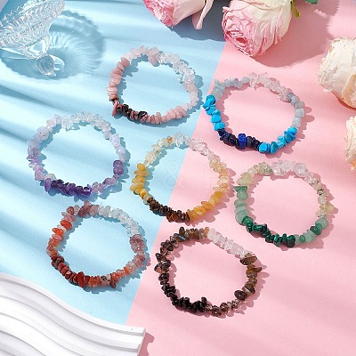 7Pcs Gemstone Stretch Bracelet Sets BJEW-JB11012-1