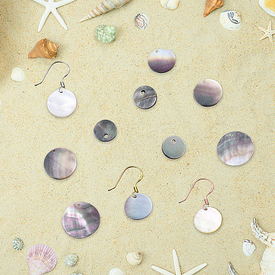 40Pcs 4 Style Black Lip Shell Pendants SSHEL-SC0001-15-1