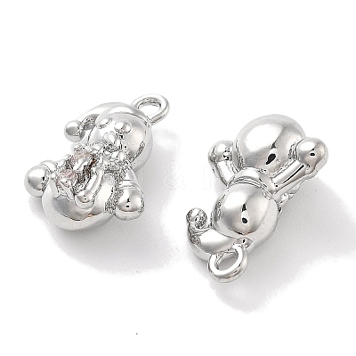 Rack Plating Snowman Brass Clear Cubic Zirconia Pendants KK-M102-13P-A-1