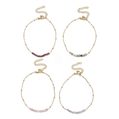 4Pcs 4 Style Natural Mixed Gemstone Beaded Link Braclet with Satellite Chains BJEW-JB09496-02-1