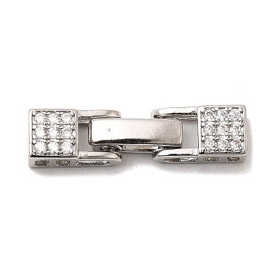 Brass Micro Pave Clear Cubic Zirconia Fold Over Clasps KK-C075-36P-1