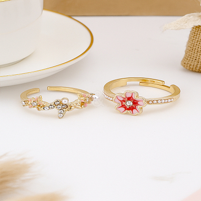 2Pcs 2 Styles Alloy Rhinestone Cuff Rings RJEW-LP0002-90-1