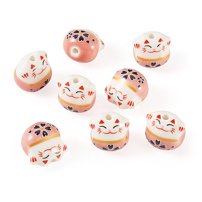 9Pcs Handmade Printed Porcelain Beads PORC-TADJ0001-01D-1
