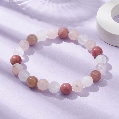 Natural Mixed Gemstone Round Beaded Stretch Bracelets for Women BJEW-JB10086-04-1